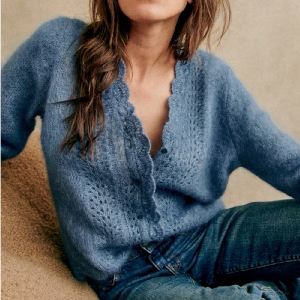 NWT Sezane Angelie cardigan in vintage blue